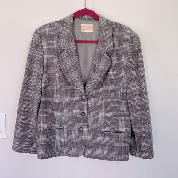 Vintage Pendleton Checkered Virgin Wool‎ Blazer - Size 18 - Picture 1 of 7